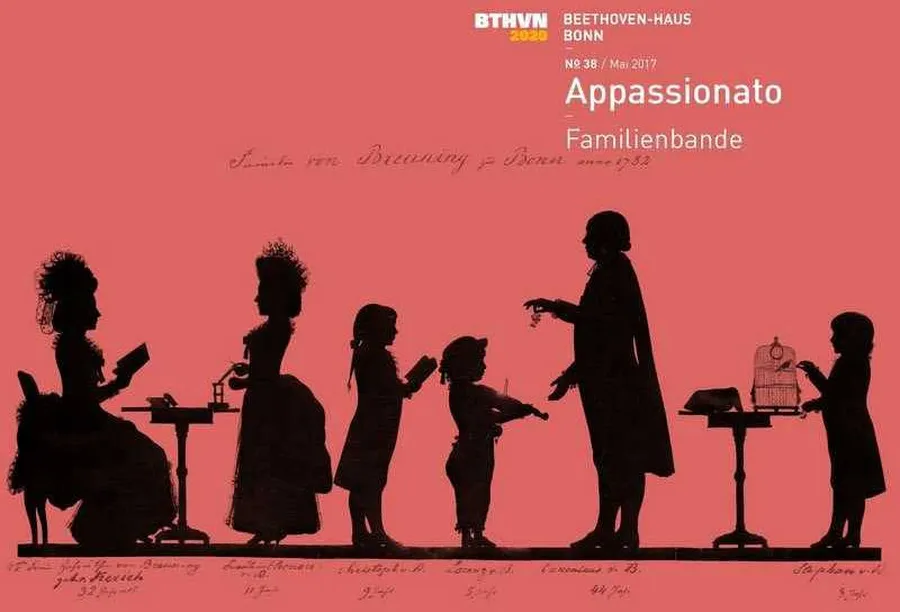 Die Titelseiten der Appassionato-Hefte werden passend zum Thema des Heftes gestaltet. Der Scherenschnitt auf dem Heft "Familienbande" zeigt die Familie von Breuning, die für Beethoven wie eine zweite Familie war.